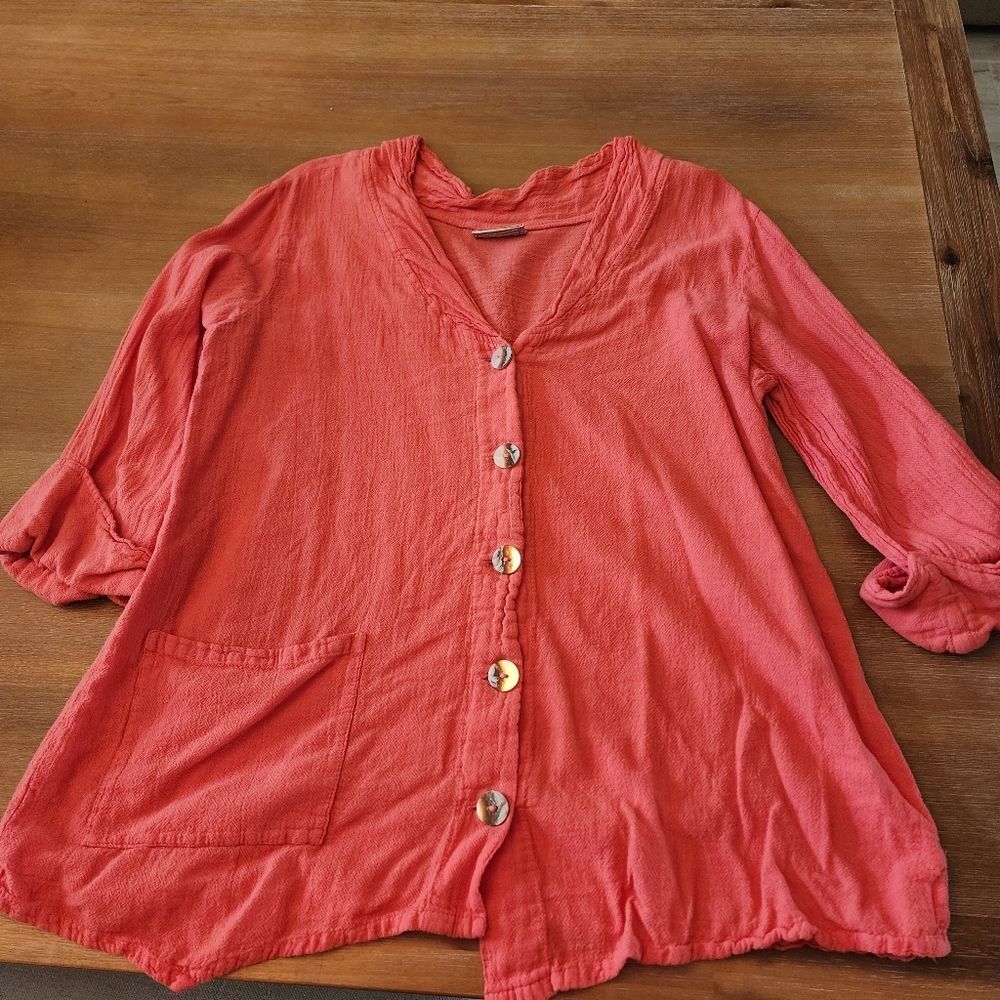 Cotton Ways Size 1 XL Coral 3/4 Sleeve Top